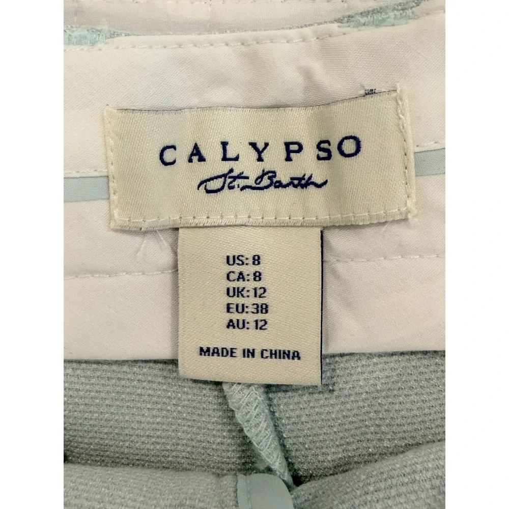Calypso St Barth Womens Light‎ Blue Pleated Textured Pique Dress Shorts Size 8